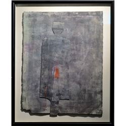 Mihail Simeonov, Figure with Pink Hook, Mixed Media Paper Collage with Hook