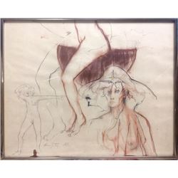 Ramon Santiago, Nude Study, Pencil and Pastel Drawing