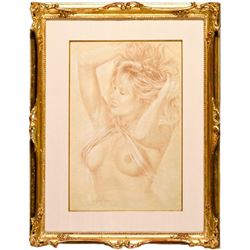 Walter Girotto, Tamara in the Bedroom, Mixed Media with Pencil Drawing