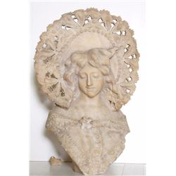 Adolfo Cipriani, Bust of a Woman in a Ruffled Bonnett, Alabaster Sculpture