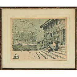 Tavik Frantisek Simon, Two Women in Winter, Color Etching