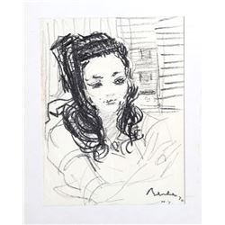 Dimitrie Berea, Portrait of a Girl in New York (21), Charcoal Drawing