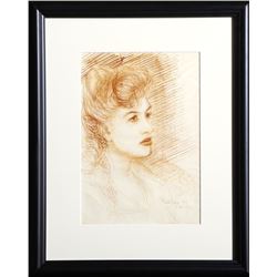 Dimitrie Berea, Portrait of a Woman (18), Ink Drawing