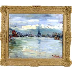 Dimitrie Berea, Eiffel Tower and the Seine, Paris, Oil Painting