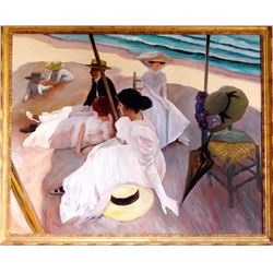 William Skilling, Afternoon on the Beach (Beach at Zarauz), Oil Painting