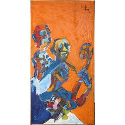 Rene Brochard, Faces de Jazz, New Orleans, Oil and Metal Collage Painting