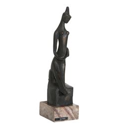 Ruth Gutman, Praying Woman, Bronze with Black Patina Sculpture