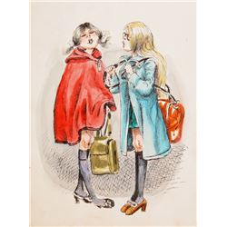 Marshall Goodman, Two School Girls, Watercolor Painting