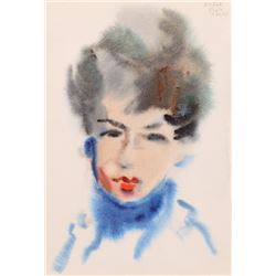 Eve Nethercott, Portrait of Woman in Blue Turtleneck (P2.61), Watercolor Painting
