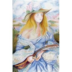 Sheldon C. Schoneberg, Woman with Lute, Lithograph