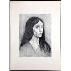Raphael Soyer, Woman with Black Hair, Lithograph