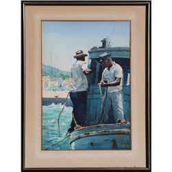 Larry Gluck, Fishermen, Watercolor Painting