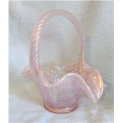 Fenton Seafoam vase embossed swan design 7 ½” h;  Fenton basket pink iridescent  8” tall Retail $37.