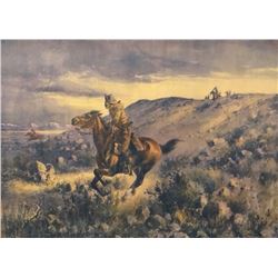 Indian Attack on Pony Express, collotype, National Livestock Commission, 1901, framed