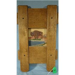Buffalo tile mounted in oak frame
