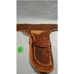 Holster & Belt, old, carved and stamped with silver buckle