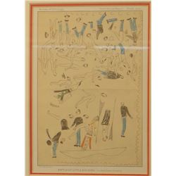 Bureau of Ethnology Litho Plate XLVI, Battle of Little Big Horn, framed