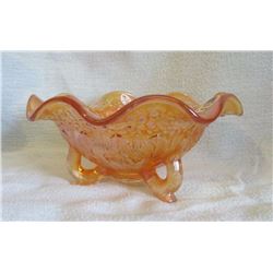 Fenton bowl embossed, Marigold Crystal 7.5”; Fenton vase Ruby Iridized  8.5”, hp