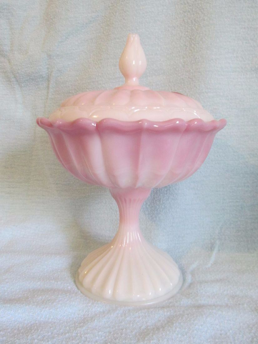 Fenton Rosalene Candy dish with lid no chips 10”; Fenton 8” vase Indigo