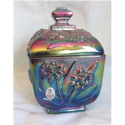 Fenton candy box w/ lid 6” h, embossed daffodil; Fenton Ellie Doll 1st ed., hp by P. Lauderman, 7”, 