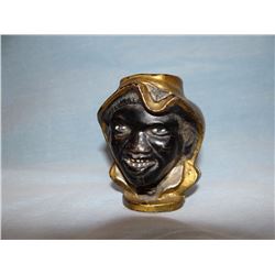 Black Americana vintage bank, gold cap, 3”w x 3”h