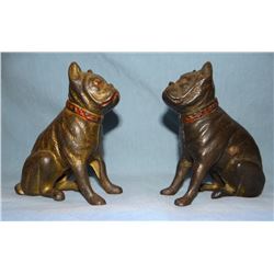 2 Sitting cast iron dog banks, 4" h