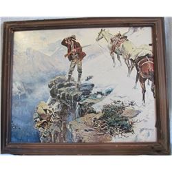 Charlie Russell print, framed 24” X 19” and Nez Perce Indian, horseback