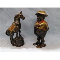 2 vintage cast iron banks, Circus Horse and Black Americana bank