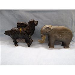 2 vintage cast iron banks, Rescue Dog and Elephant