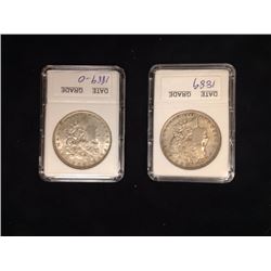 2 - 1889 Morgan dollars, 1889 O and 1889 P