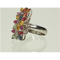 #18-ST. SILVER MULTI-COLOURED SAPP RING