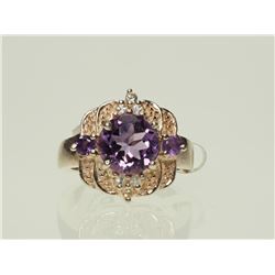 #44-STERLING SILVER AMETHYST & CUBIC RING