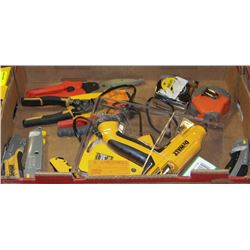 FLAT OF MISC TOOLS- UTILITY KNIFE,RIVETER,TAPE