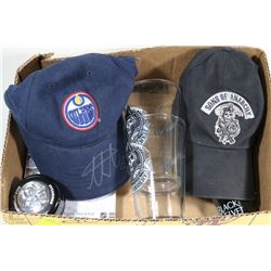 BOX W/OILER'S SIGNED CAP, SONS OF