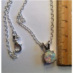 ROUND WHITE FIRE OPAL PENDANT ON CHAIN