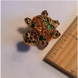 GOLD TONE, ENAMEL & CRYSTAL TURTLE BROOCH