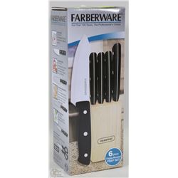 NEW 6 PC FABERWARE KNIFE AND WOOD SET
