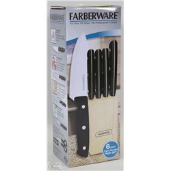 NEW 6 PC FABERWARE KNIFE AND WOOD SET