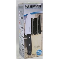 NEW 6 PC FABERWARE KNIFE AND WOOD SET
