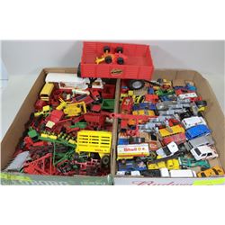 FLAT OF DIE CAST CARS WITH FARM SET SOME MADE IN