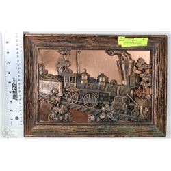 VINTAGE COPPERCRAFT TRAY ART."ERIE RAILROAD TRAIN