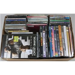 1 BOX WITH ASSORTED DVD'S AND CD'S