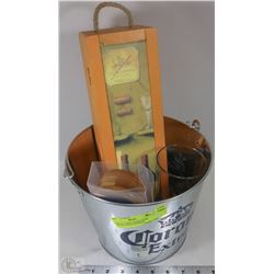 METAL "CORNA EXTRA" BEER BUCKET WITH CONTENTS