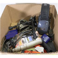 BOX W/HUNTING SUPPLIES & ACCESSORIES