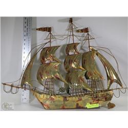 LARGE VINTAGE  METAL SHIP WALL HANGING