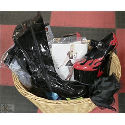 LARGE WICKER BASKET WITH NEW WOMENS PLEASER BOOTS