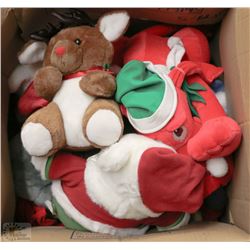 BOX OF CHRISTMAS THEME STUFFED ANIMALS