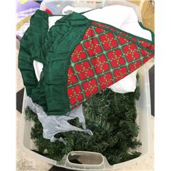 RUBBERMAID TOTE FULL OF CHRISTMAS ITEMS
