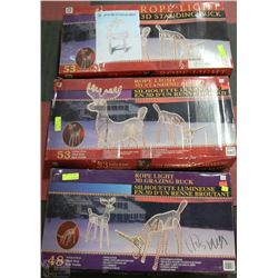 LOT OF THREE ROPE LIGHT 3D STANDING BUCK DECOR