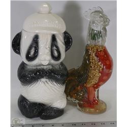 VINTAGE PANDA COOKIE JAR AND GLASS DECORATIVE